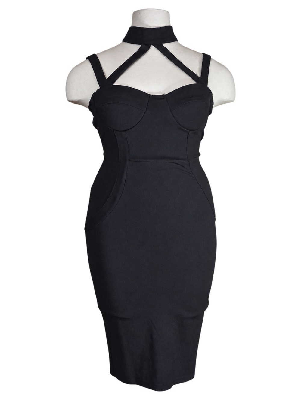 Fashion Nova Black Strappy Midi Dress with Choker Detail